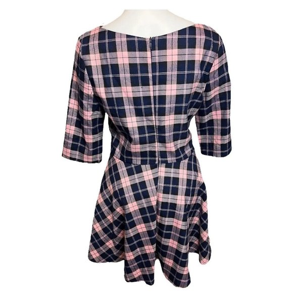 Shareen Pink Tartan Plaid Fit & Flare 3/4 Sleeve Mini Dress Sz 12 - Picture 5 of 5